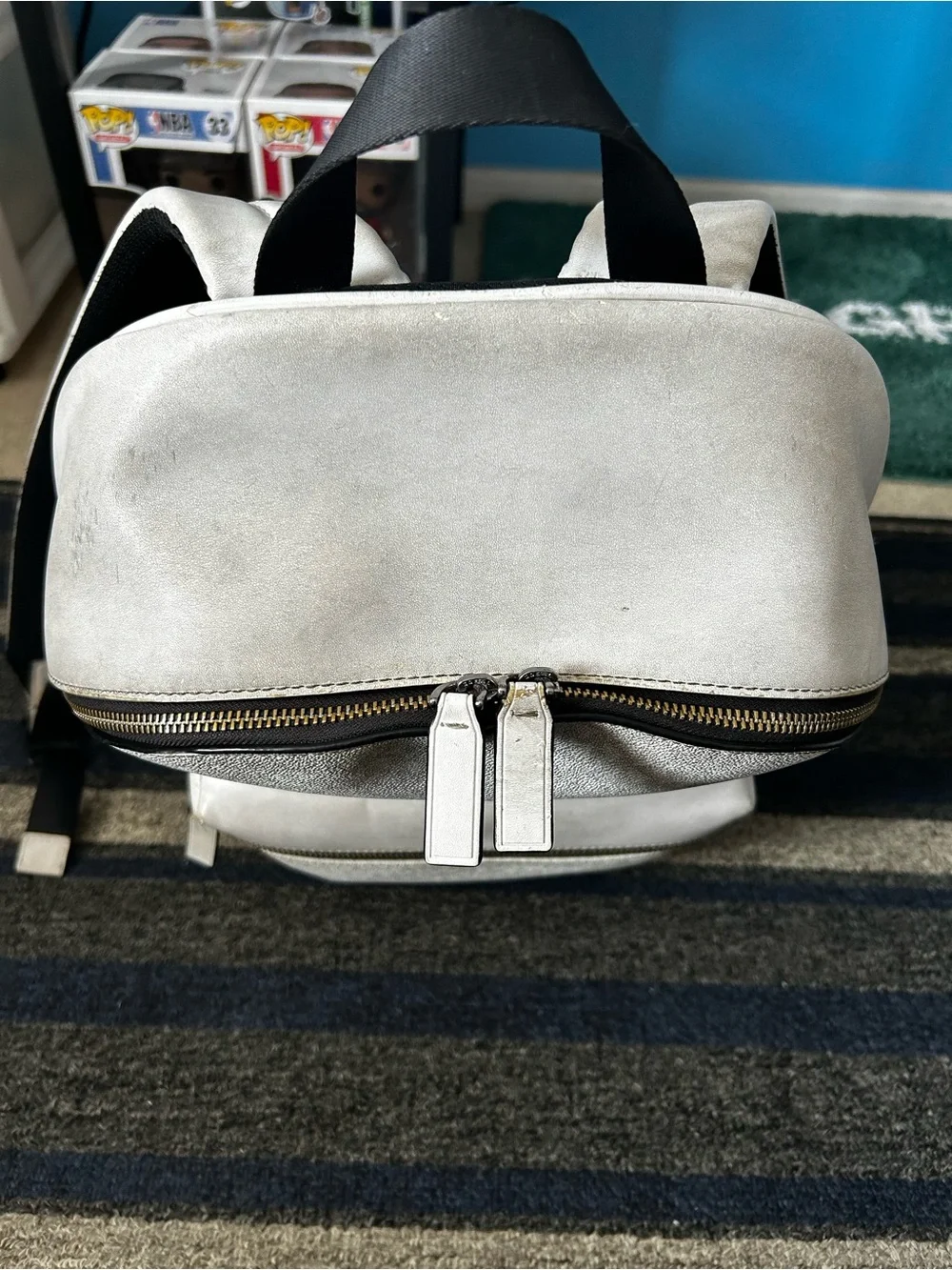 Michael Kors White MK Logo Backpack with Blue Accents